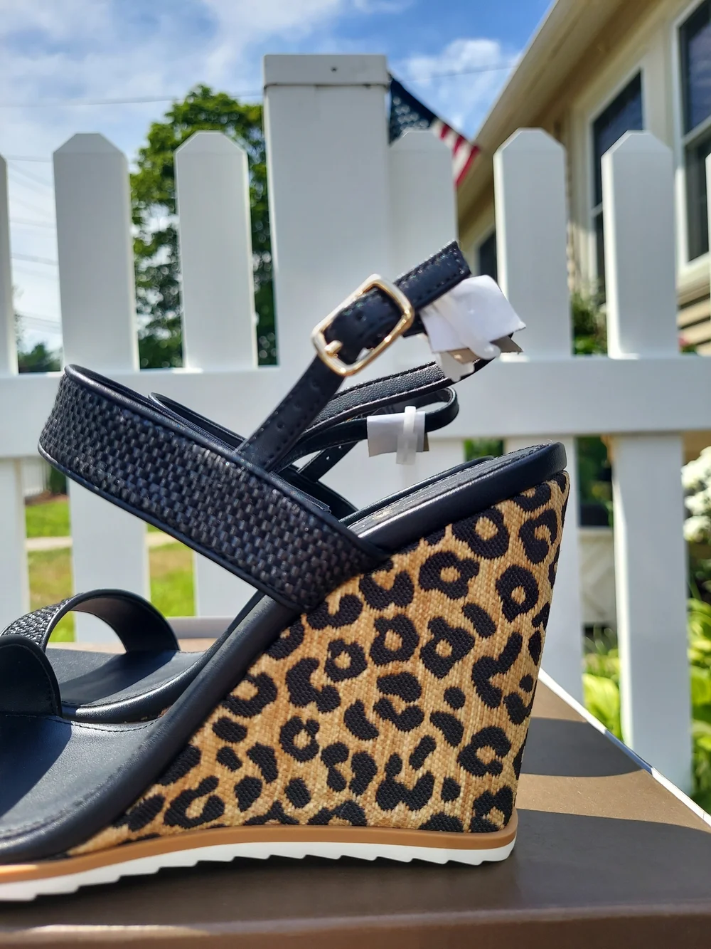 Linea Paolo Black Leopard Print Wedge Sandals Women Size 8.5 NWT Preppy Coquette